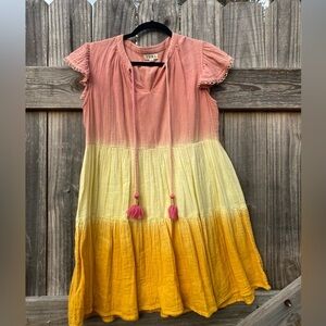 THML Pink and Yellow Dress tie dye with tassel tie top